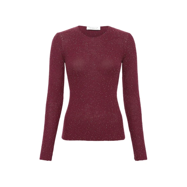 Gabriela Hearst Nello Knit Sweater in Bordeaux Beaded Cashmere Silk