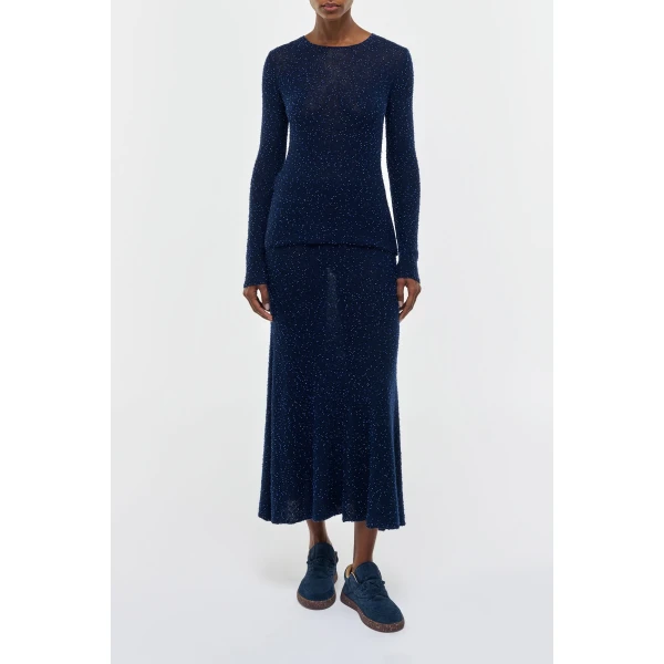 Gabriela Hearst Nello Knit Sweater in Electric Navy Beaded Cashmere Silk, view 2