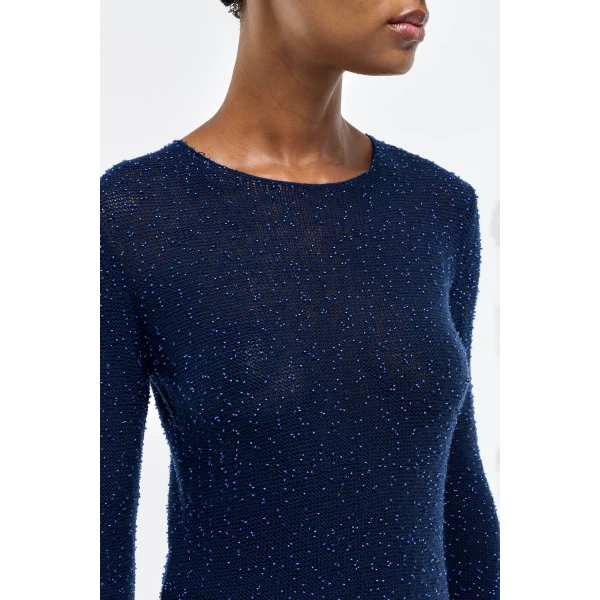 Gabriela Hearst Nello Knit Sweater in Electric Navy Beaded Cashmere Silk, view 5