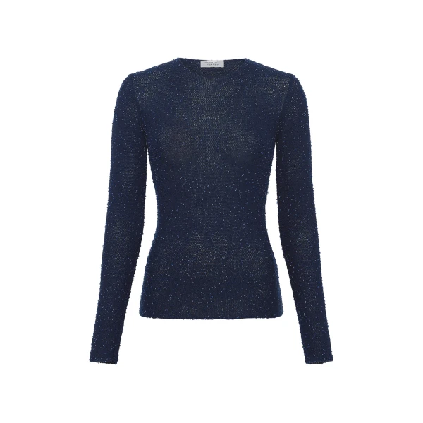 Gabriela Hearst Nello Knit Sweater in Electric Navy Beaded Cashmere Silk, view 6