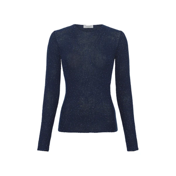 Gabriela Hearst Nello Knit Sweater in Electric Navy Beaded Cashmere Silk