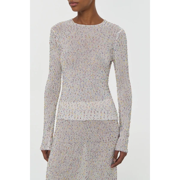 Gabriela Hearst Nello Knit Sweater in Ivory Multi Beaded Cashmere Silk, view 5