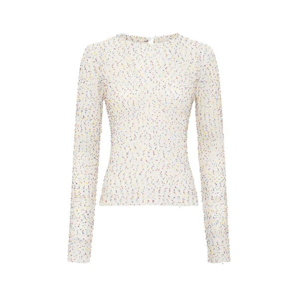 Gabriela Hearst Nello Knit Sweater in Ivory Multi Beaded Cashmere Silk, view 6