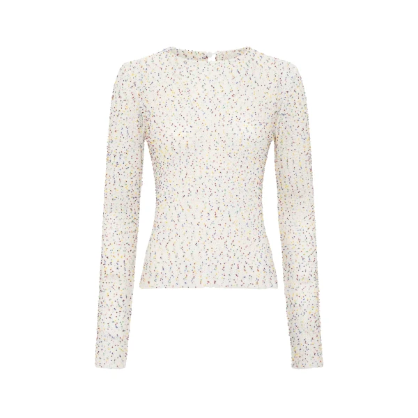 Gabriela Hearst Nello Knit Sweater in Ivory Multi Beaded Cashmere Silk