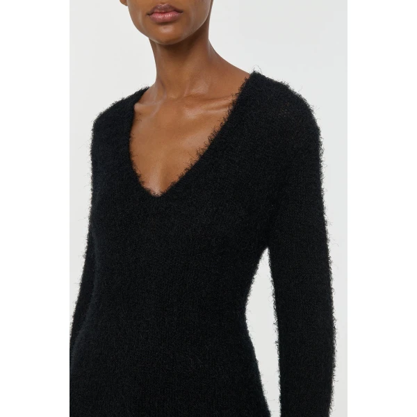Gabriela Hearst Neoma Knit V-Neck Sweater in Black Silk Cashmere, view 5