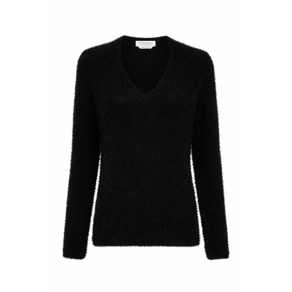 Gabriela Hearst Neoma Knit V-Neck Sweater in Black Silk Cashmere, view 6