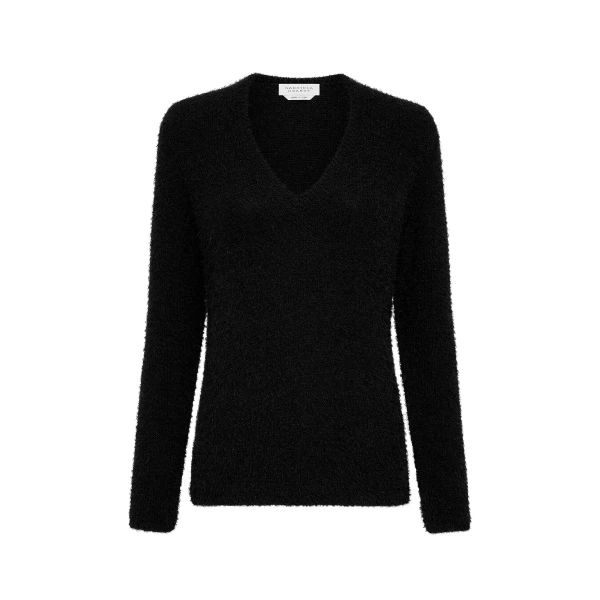 Gabriela Hearst Neoma Knit V-Neck Sweater in Black Silk Cashmere