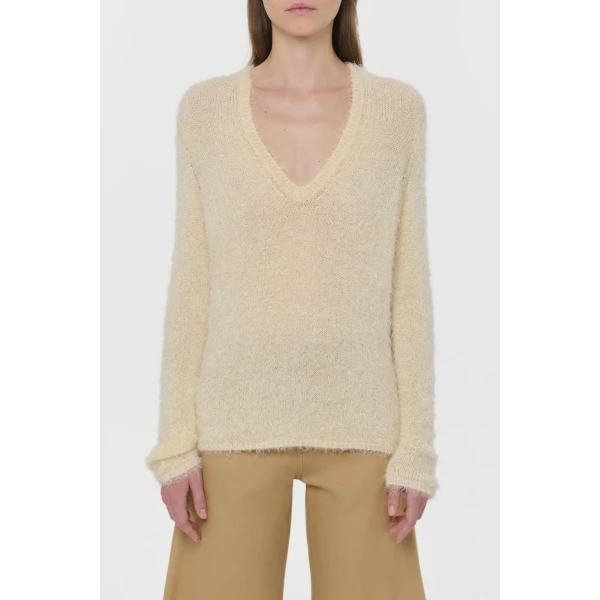 Gabriela Hearst Neoma Knit V-Neck Sweater in Off White Silk Cashmere, view 2