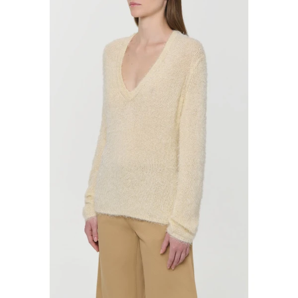 Gabriela Hearst Neoma Knit V-Neck Sweater in Off White Silk Cashmere, view 3