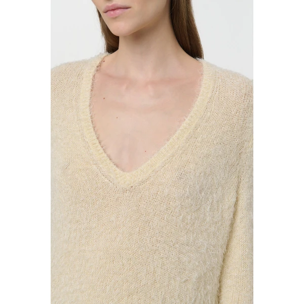 Gabriela Hearst Neoma Knit V-Neck Sweater in Off White Silk Cashmere, view 5