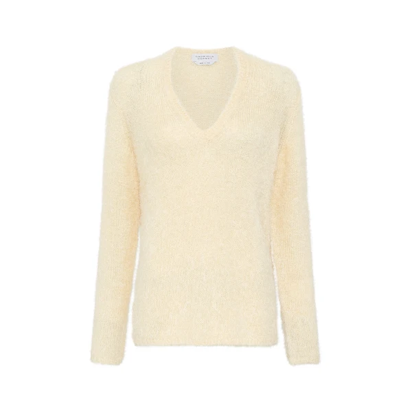 Gabriela Hearst Neoma Knit V-Neck Sweater in Off White Silk Cashmere, view 6