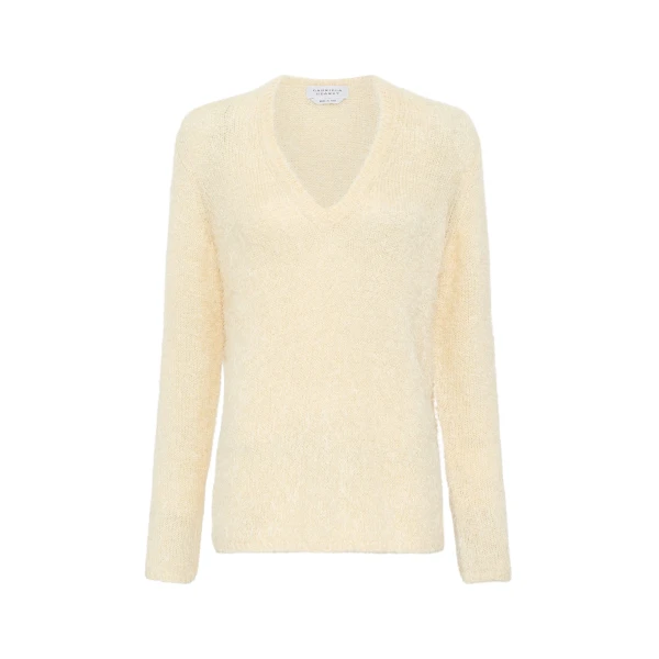 Gabriela Hearst Neoma Knit V-Neck Sweater in Off White Silk Cashmere