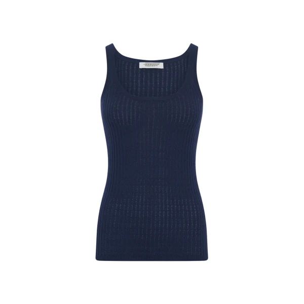 Gabriela Hearst Nevin Pointelle Knit Tank Top in Electric Navy Cashmere Silk