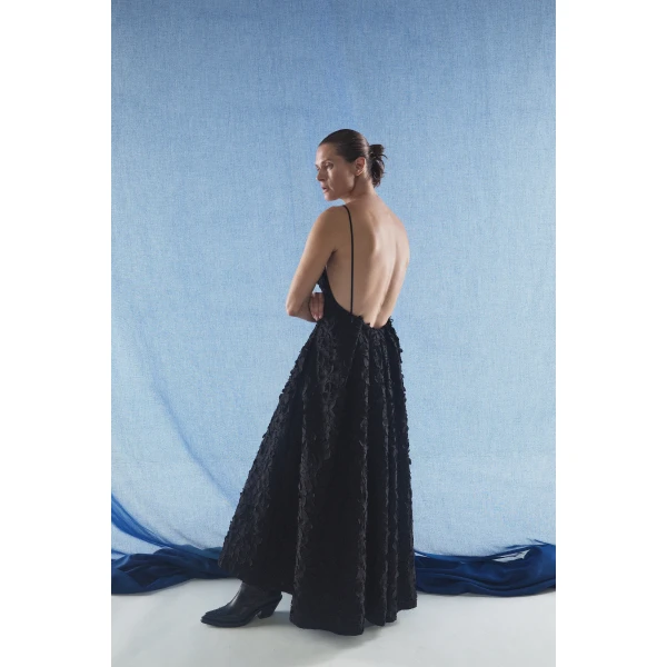 Gabriela Hearst Nexus Embroidered Leaves Maxi Dress in Black Linen, view 2