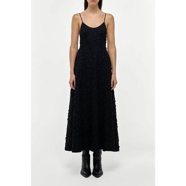 Gabriela Hearst Nexus Embroidered Leaves Maxi Dress in Black Linen, view 3