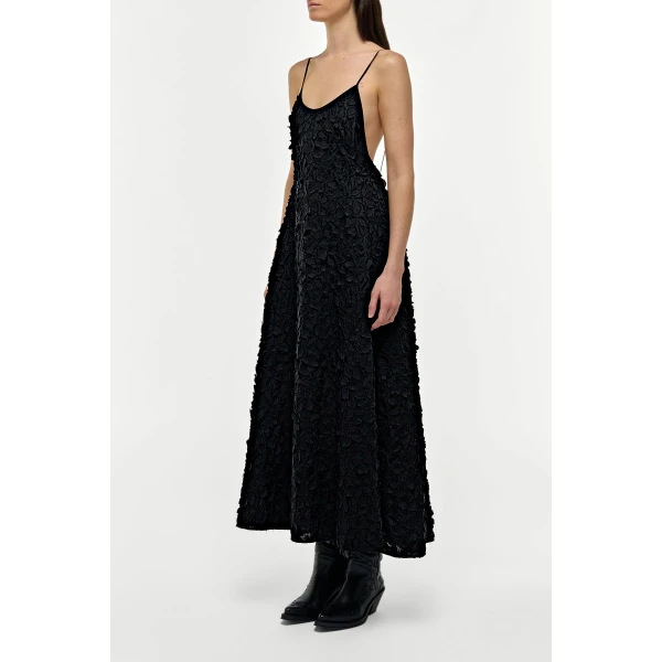 Gabriela Hearst Nexus Embroidered Leaves Maxi Dress in Black Linen, view 4