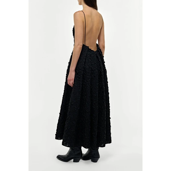Gabriela Hearst Nexus Embroidered Leaves Maxi Dress in Black Linen, view 5
