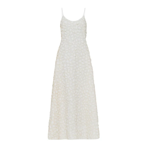 Gabriela Hearst Nexus Embroidered Leaves Maxi Dress in Ivory Linen