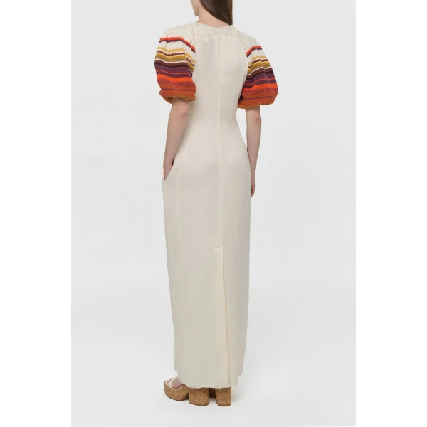Gabriela Hearst Nomo Crochet Puff Sleeve Maxi Dress in Ivory Textured Linen Twill, view 5