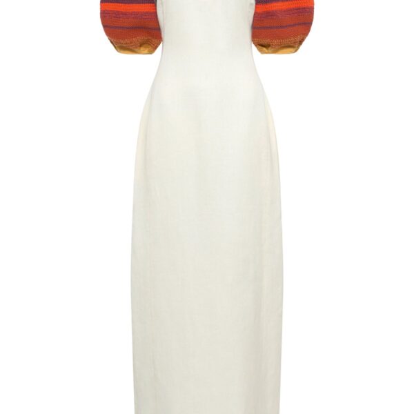 Gabriela Hearst Nomo Crochet Puff Sleeve Maxi Dress in Ivory Textured Linen Twill, view 6
