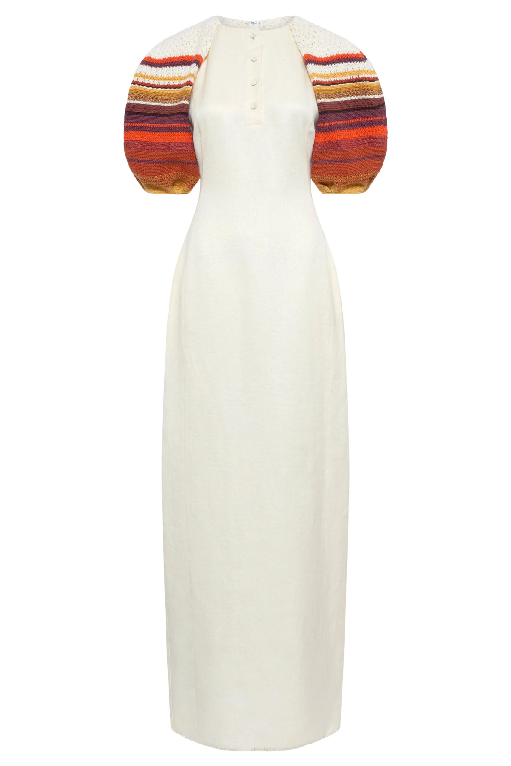 Gabriela Hearst Nomo Crochet Puff Sleeve Maxi Dress in Ivory Textured Linen Twill
