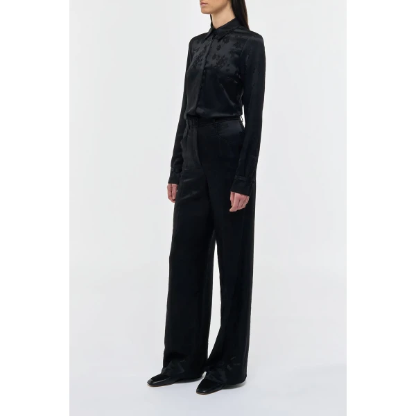 Gabriela Hearst Norman Wide-leg Pant in Black Embroidered Silk, view 4