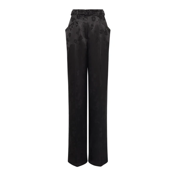 Gabriela Hearst Norman Wide-leg Pant in Black Embroidered Silk, view 6