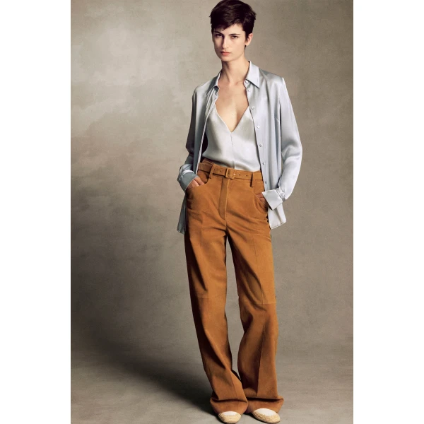 Gabriela Hearst Norman Wide-leg Pant in Cashew Suede, view 2
