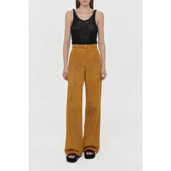 Gabriela Hearst Norman Wide-leg Pant in Cashew Suede, view 3