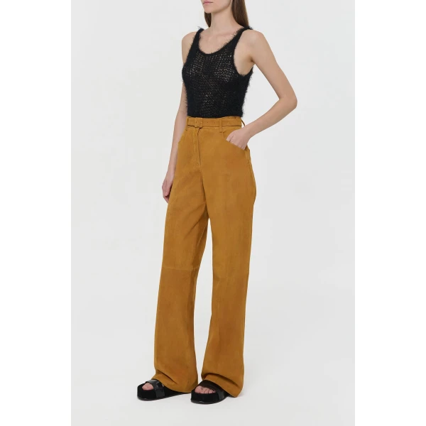Gabriela Hearst Norman Wide-leg Pant in Cashew Suede, view 4