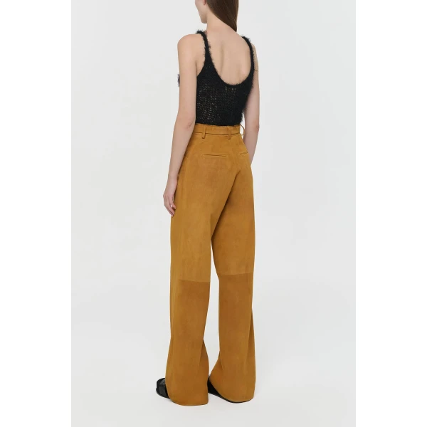 Gabriela Hearst Norman Wide-leg Pant in Cashew Suede, view 5