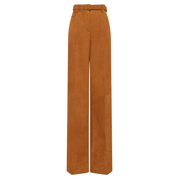 Gabriela Hearst Norman Wide-leg Pant in Cashew Suede, view 6