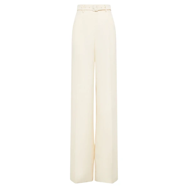 Gabriela Hearst Norman Wide-leg Pant in Ivory Textured Linen Slub