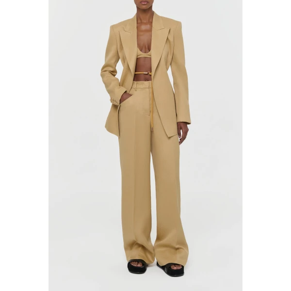 Gabriela Hearst Norman Wide-leg Pant in Wheat Textured Linen Slub, view 2