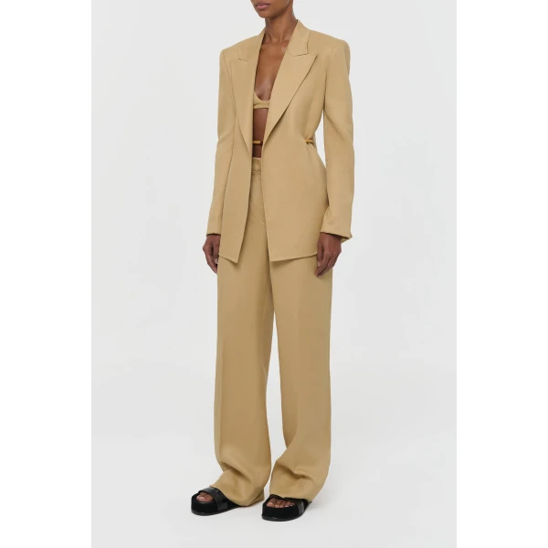 Gabriela Hearst Norman Wide-leg Pant in Wheat Textured Linen Slub, view 3