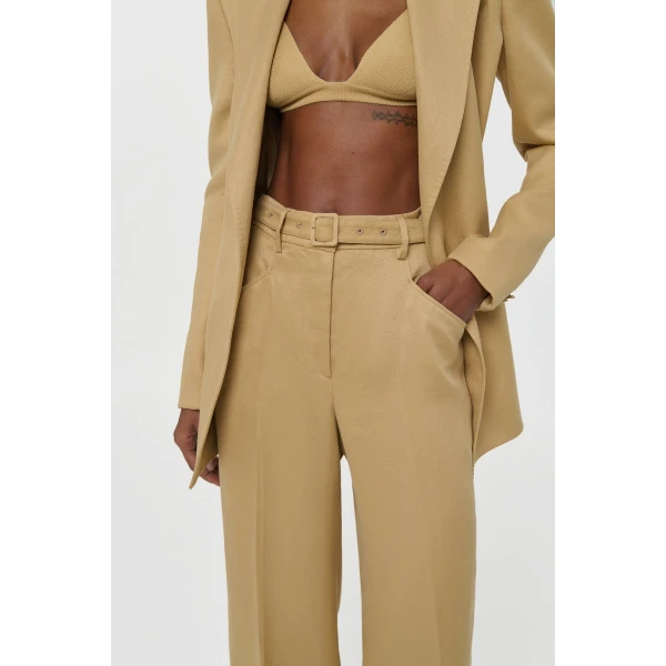 Gabriela Hearst Norman Wide-leg Pant in Wheat Textured Linen Slub, view 5