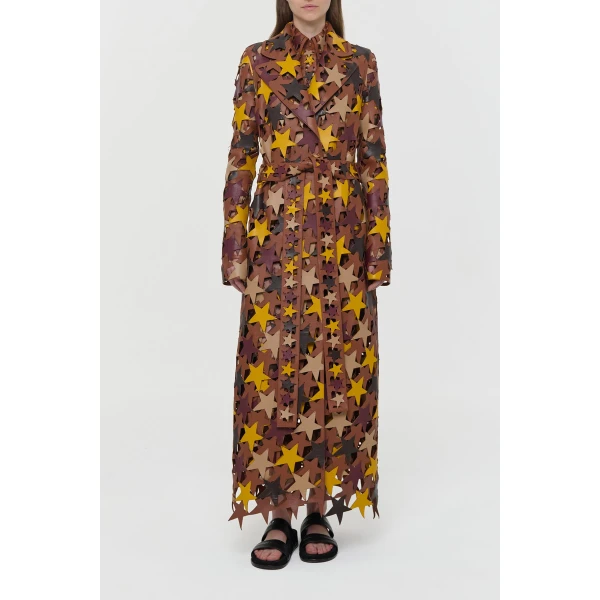 Gabriela Hearst Nuria Patchwork Stars Trench Coat In Multi Nappa Leather, view 2