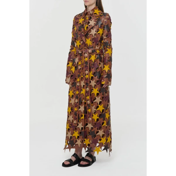 Gabriela Hearst Nuria Patchwork Stars Trench Coat In Multi Nappa Leather, view 3