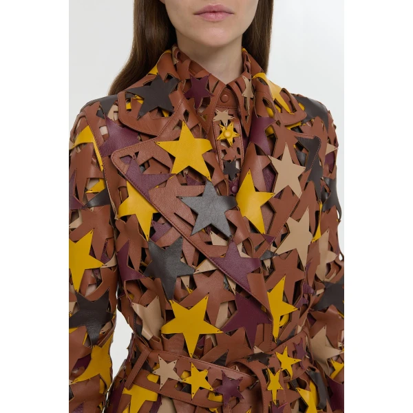 Gabriela Hearst Nuria Patchwork Stars Trench Coat In Multi Nappa Leather, view 5
