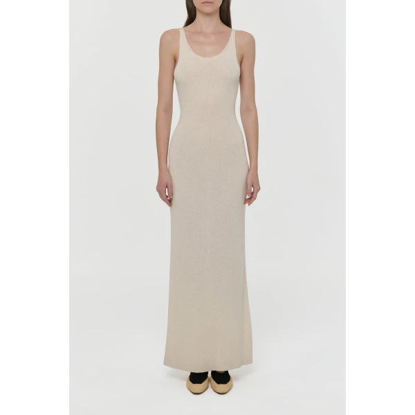 Gabriela Hearst Nyra Knit Maxi Dress in Off White Mulberry Silk, view 3