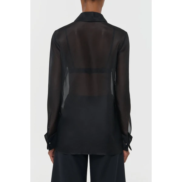 Gabriela Hearst Oriana Lace Blouse in Black Silk Organza, view 4