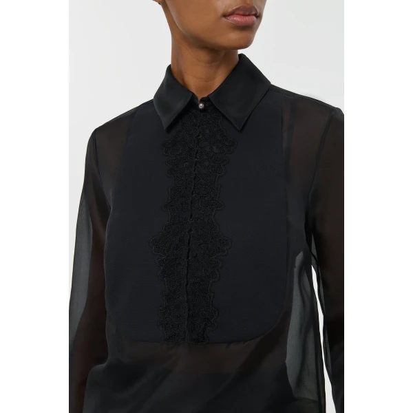 Gabriela Hearst Oriana Lace Blouse in Black Silk Organza, view 5