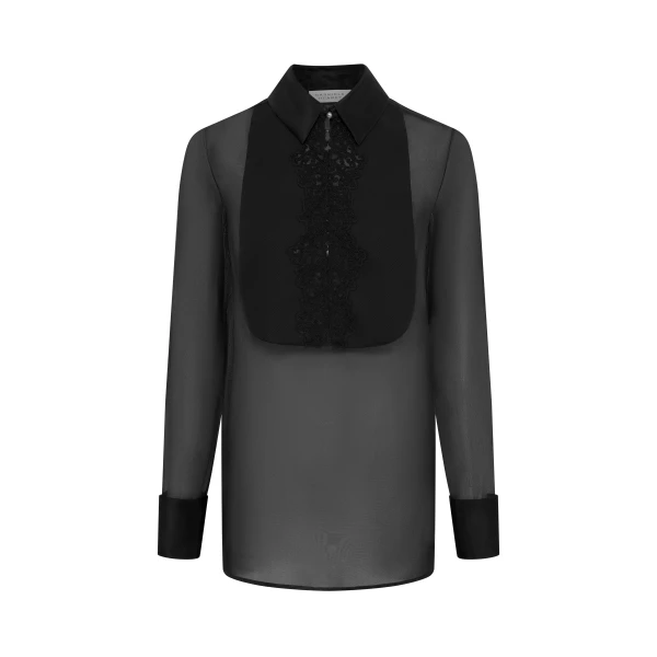 Gabriela Hearst Oriana Lace Blouse in Black Silk Organza, view 6