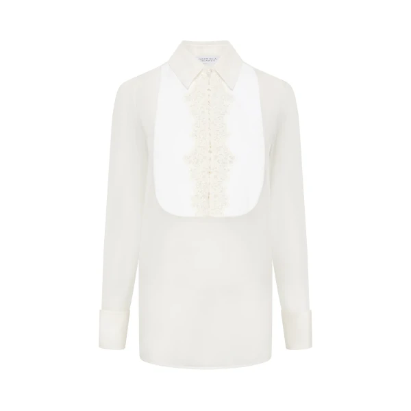 Gabriela Hearst Oriana Lace Blouse in Ivory Silk Organza, view 2