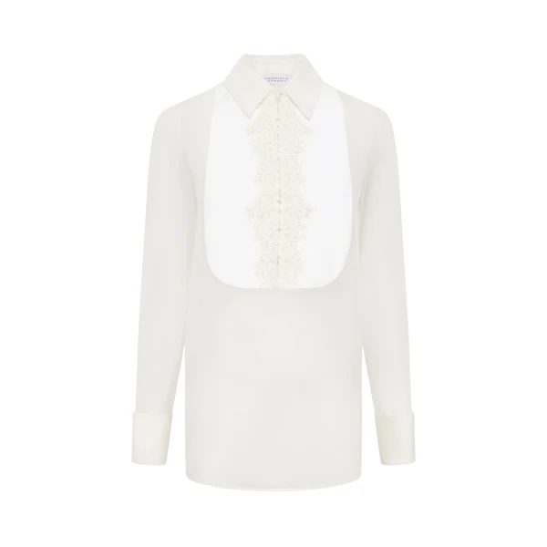 Gabriela Hearst Oriana Lace Blouse in Ivory Silk Organza