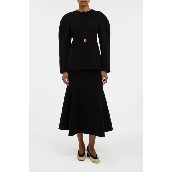Gabriela Hearst Patterson Midi Skirt in Black Double-face Recycled Cashmere, view 2