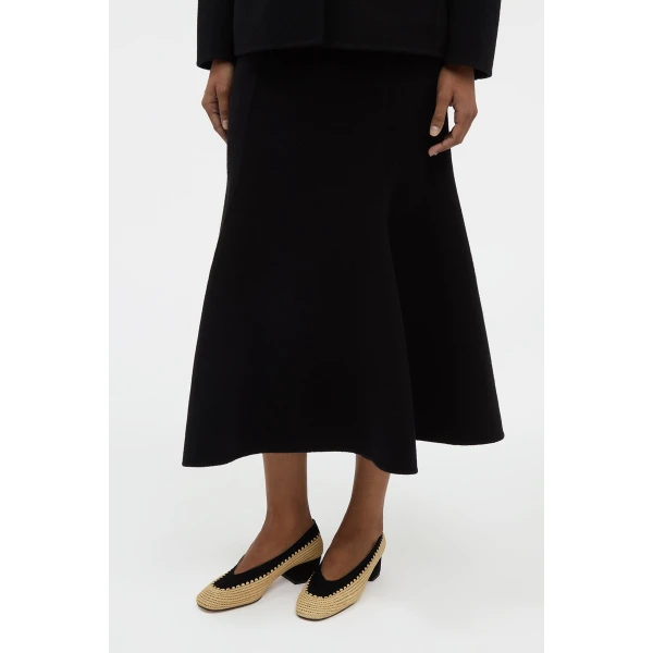 Gabriela Hearst Patterson Midi Skirt in Black Double-face Recycled Cashmere, view 5