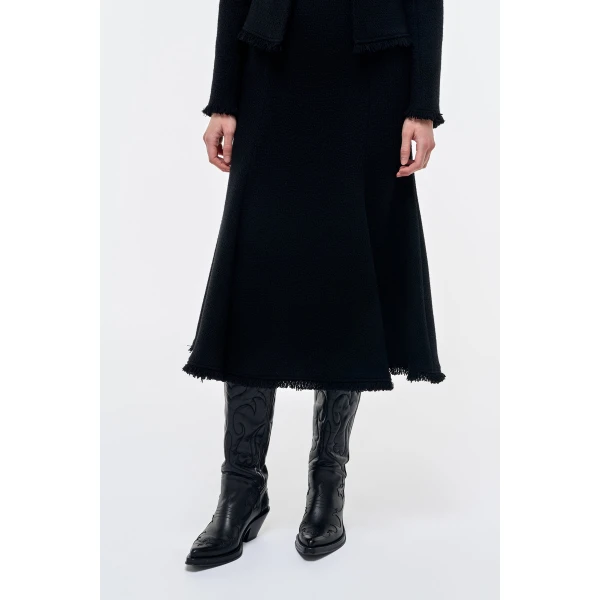 Gabriela Hearst Patterson Midi Skirt in Black Virgin Wool Cashmere, view 5