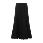 Gabriela Hearst Patterson Midi Skirt in Black Virgin Wool Cashmere