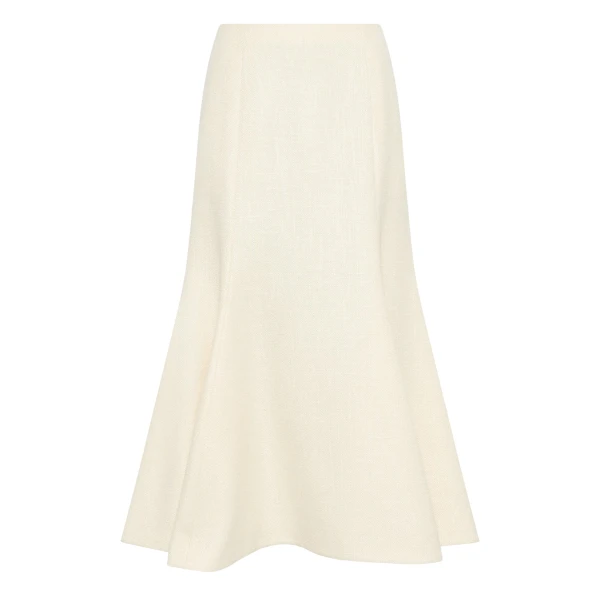 Gabriela Hearst Patterson Skirt in Ivory Virgin Wool Silk Slub